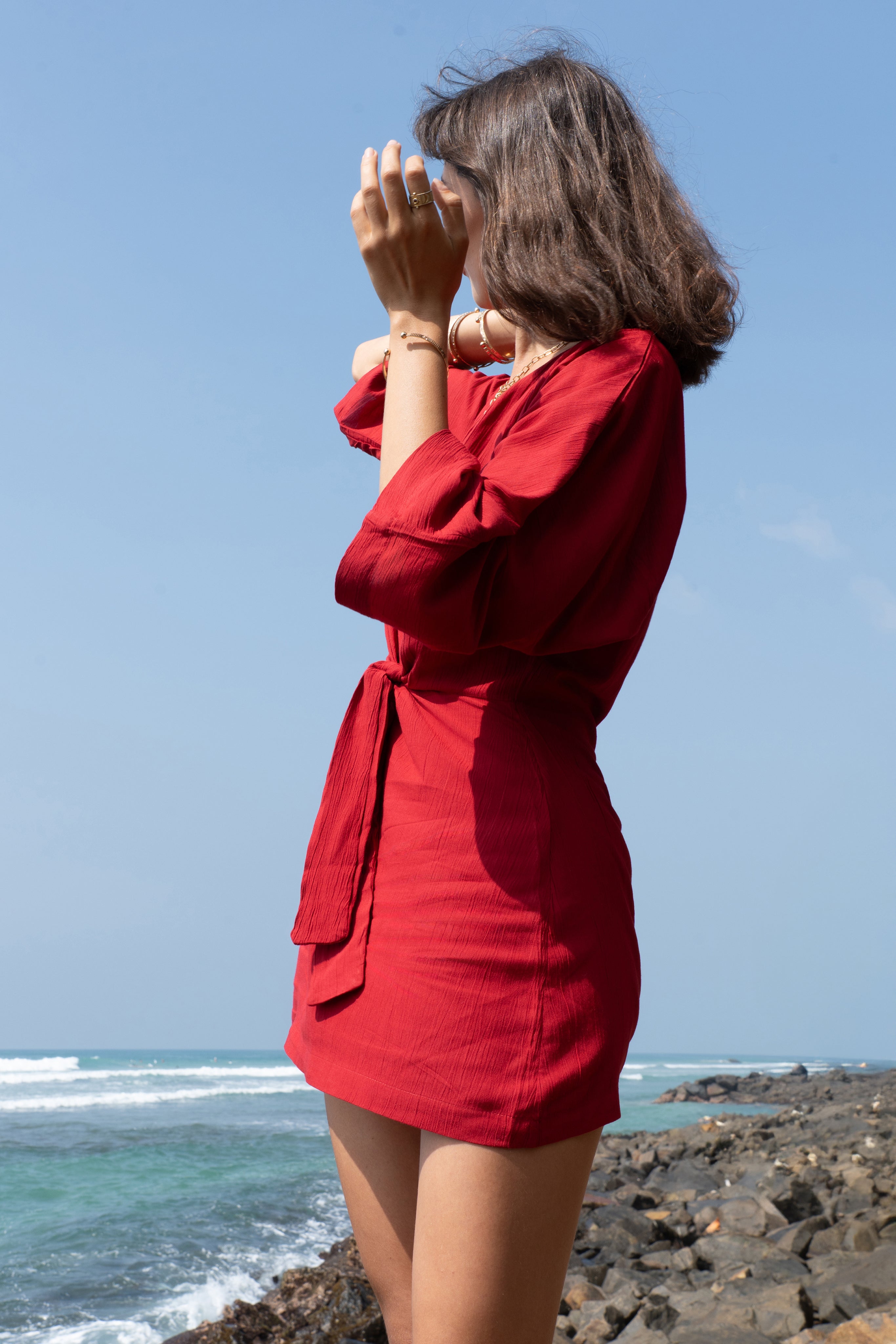 Solana Kimono Sleeve Dress In Red