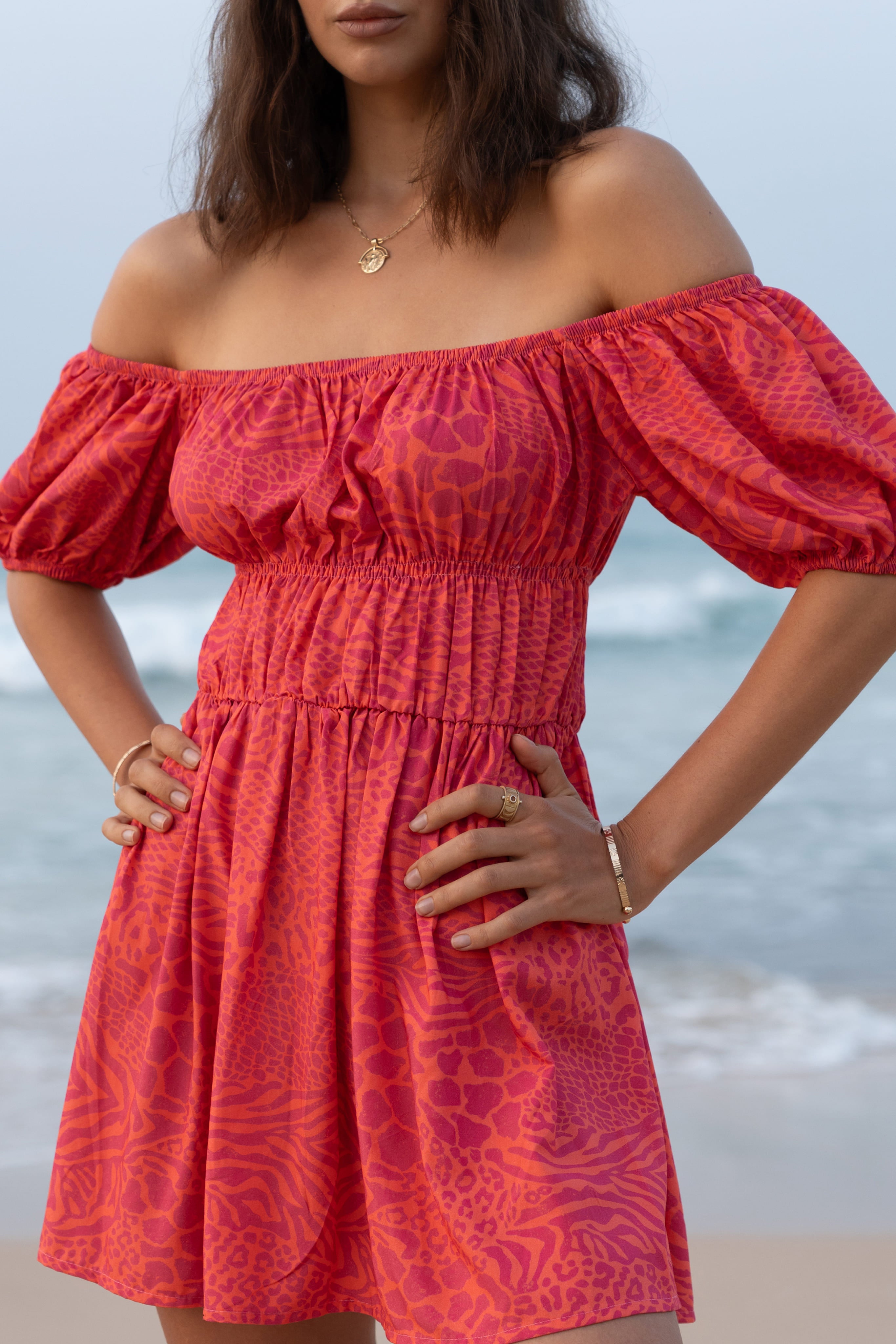 Luna Off Shoulder Dress In Pink