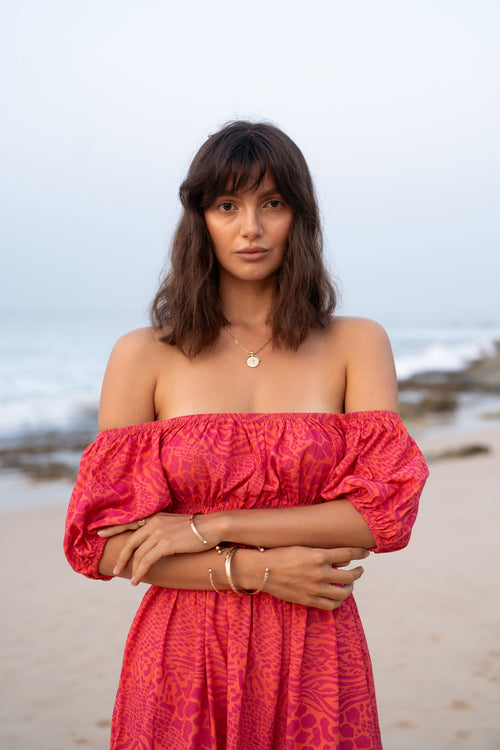 Luna Off Shoulder Dress In Pink