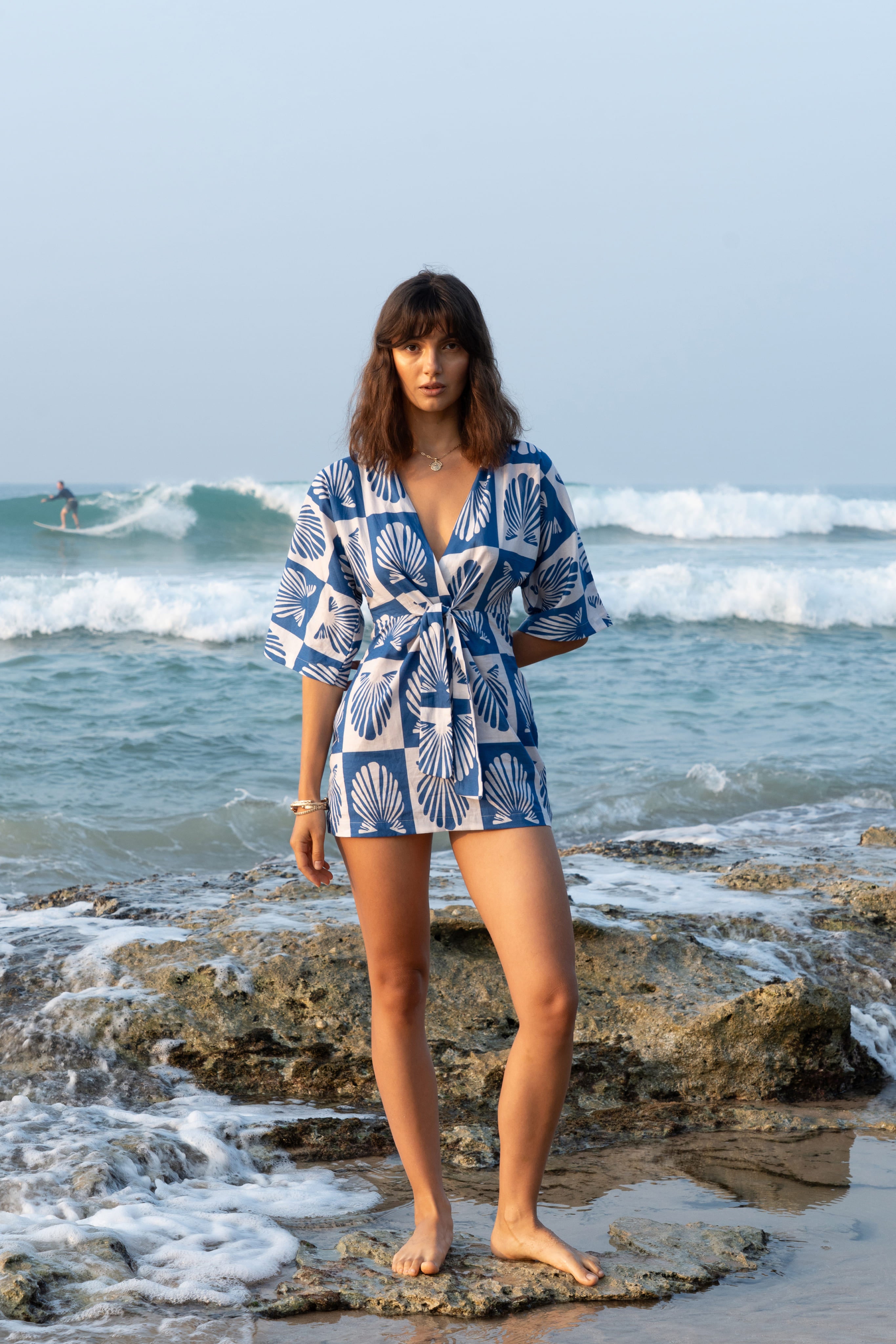 Solana Kimono Sleeve Dress In Blue