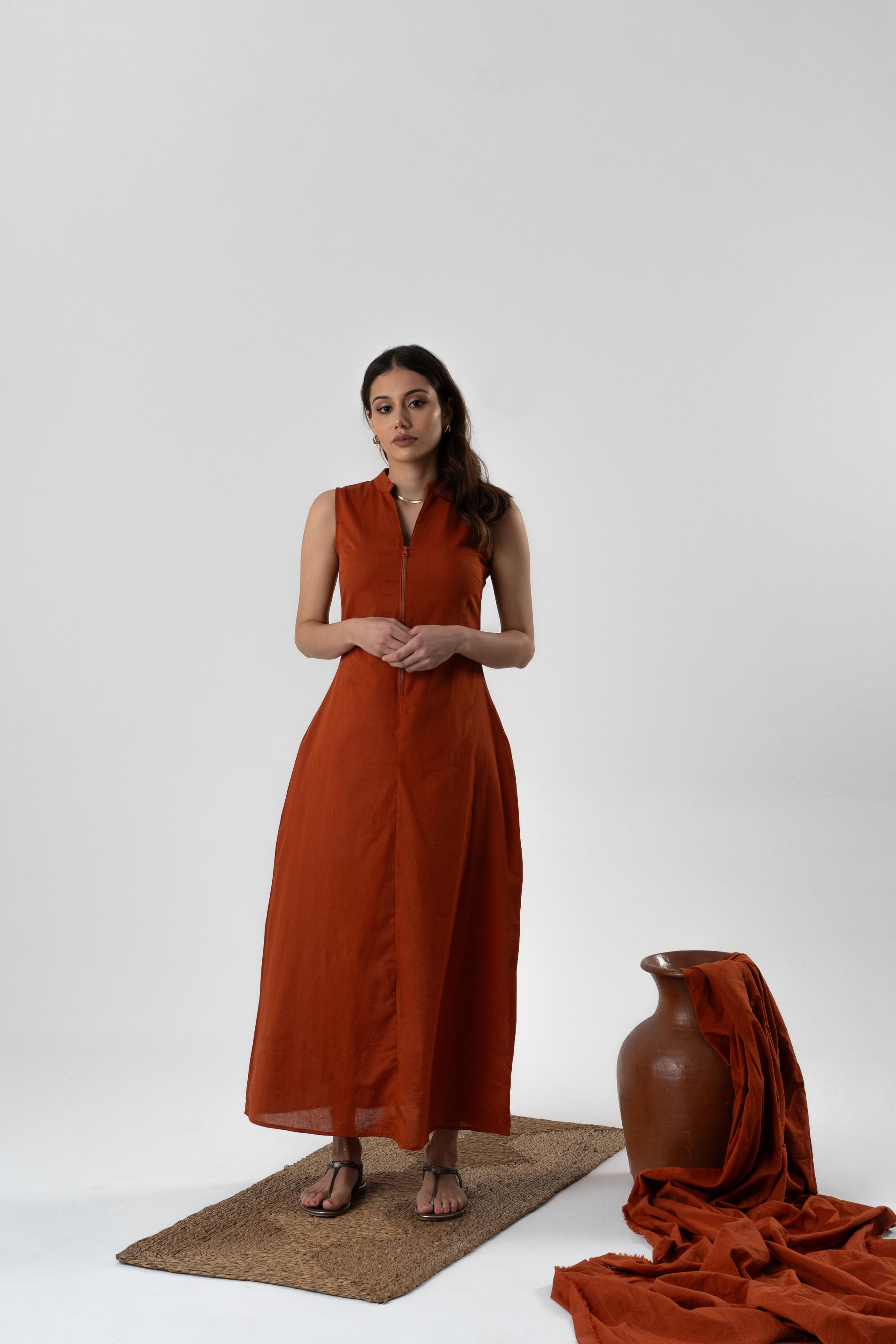 Amalfi Linen Dress in Terracotta