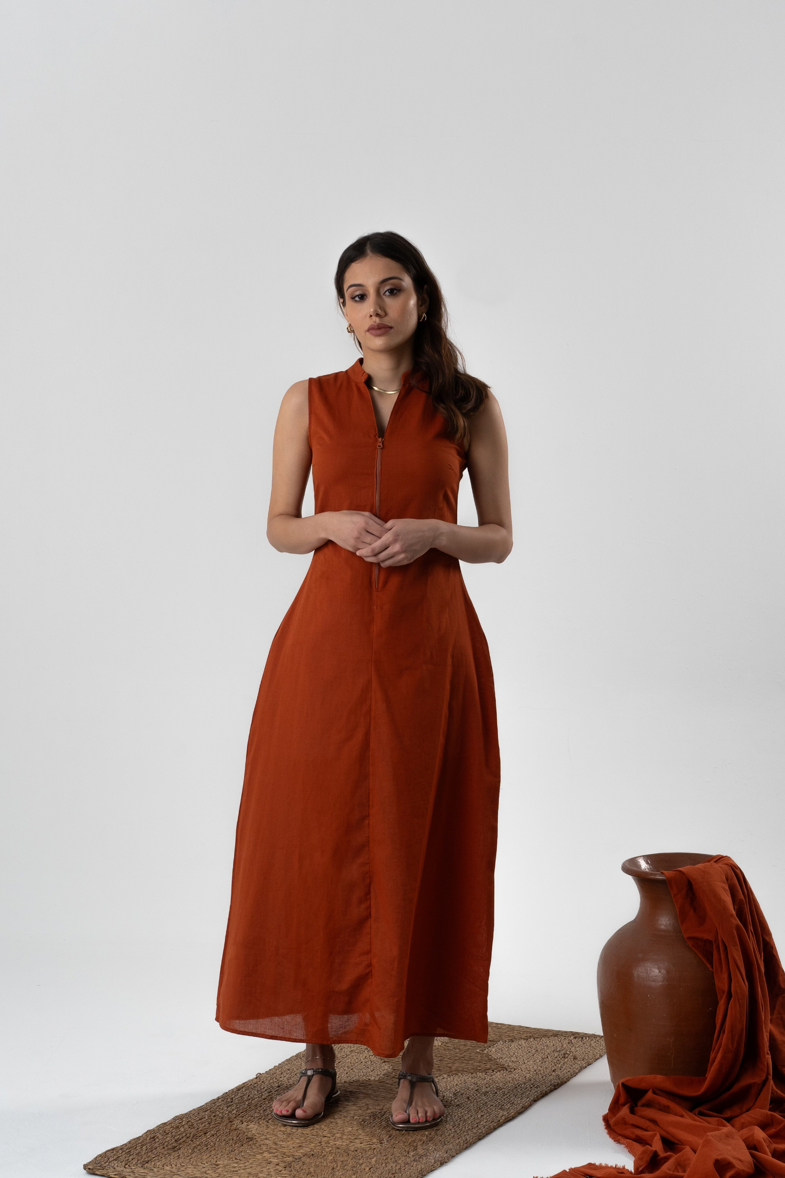Amalfi Linen Dress in Terracotta