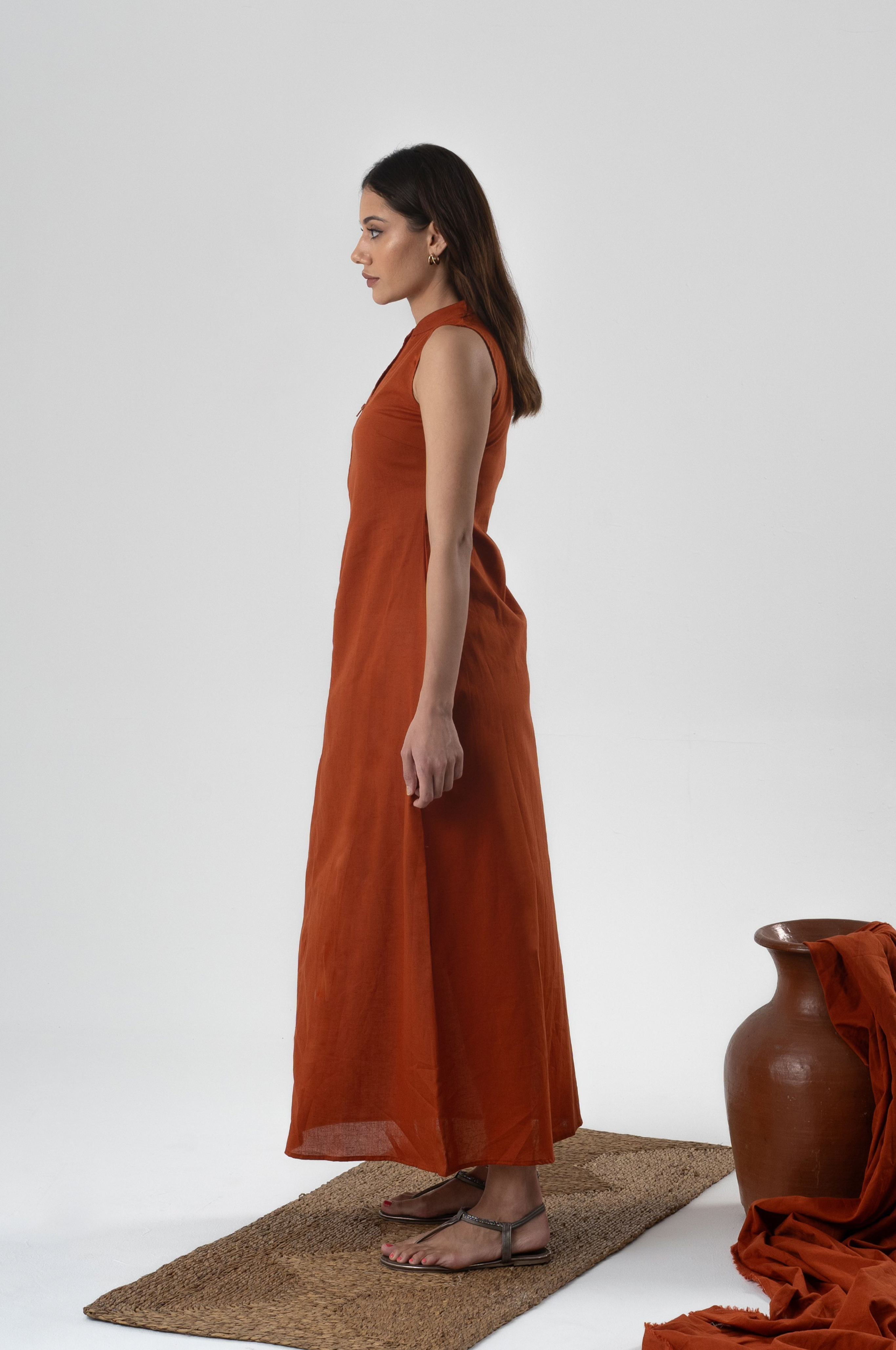 Amalfi Linen Dress in Terracotta