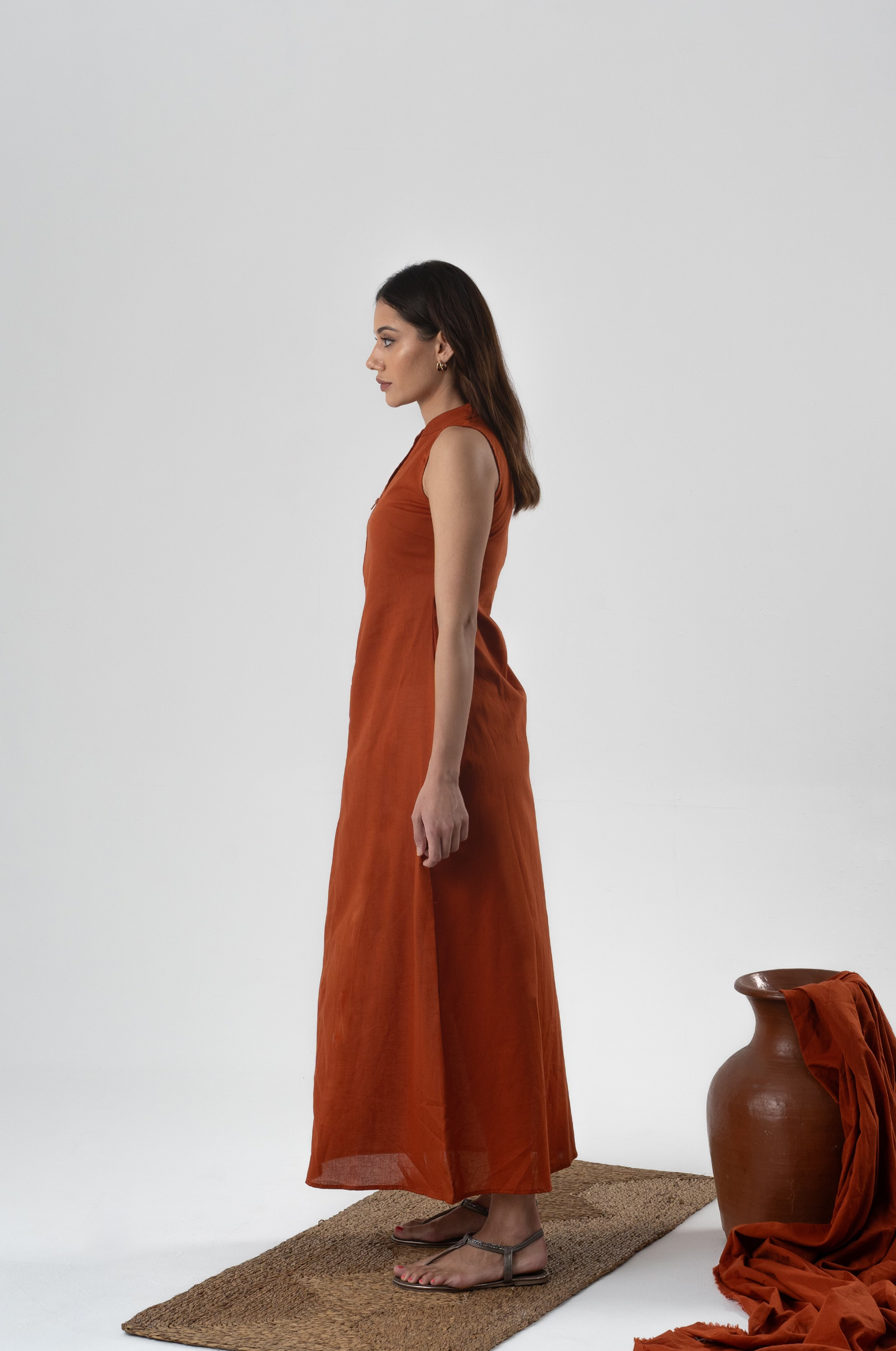 Amalfi Linen Dress in Terracotta