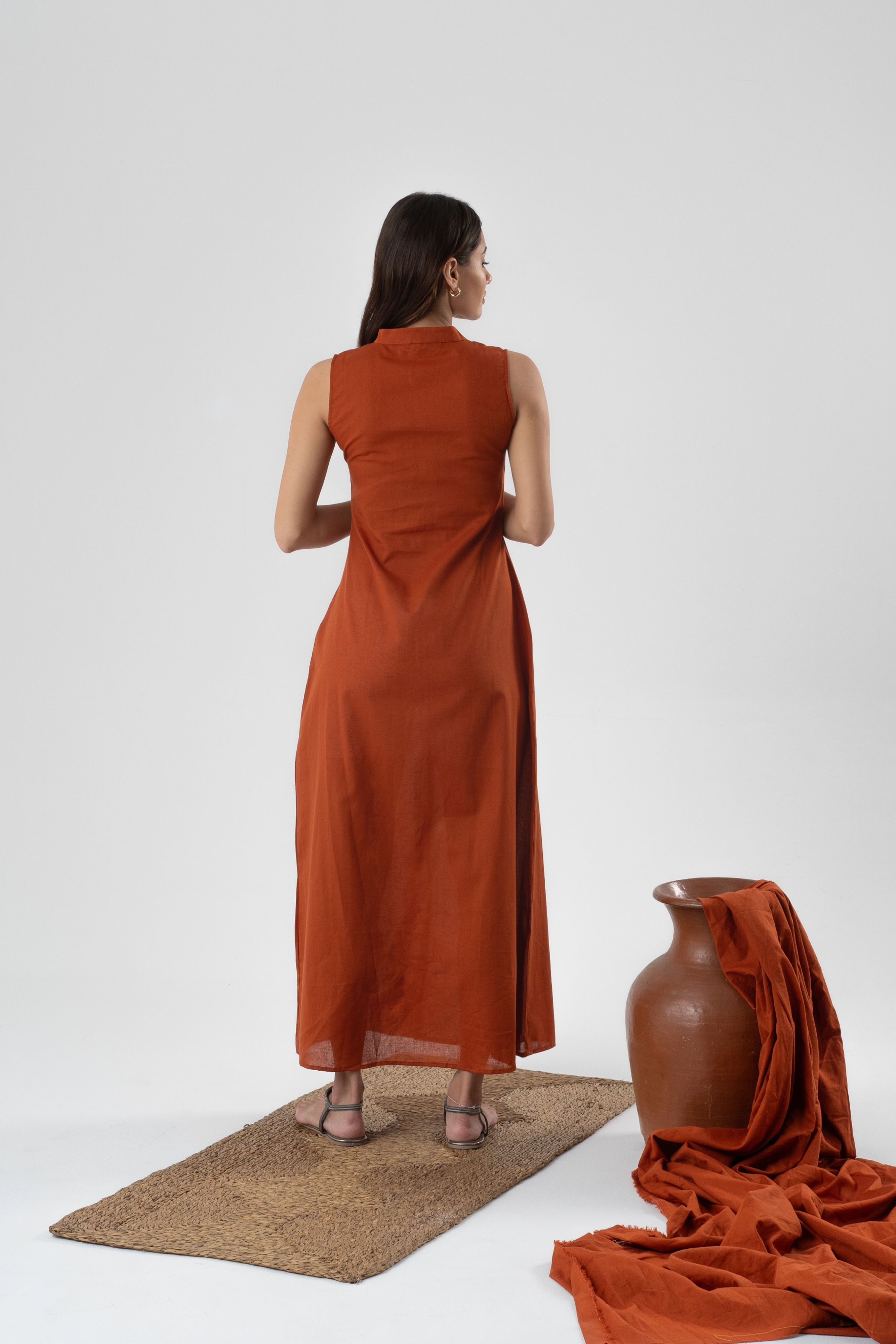 Amalfi Linen Dress in Terracotta