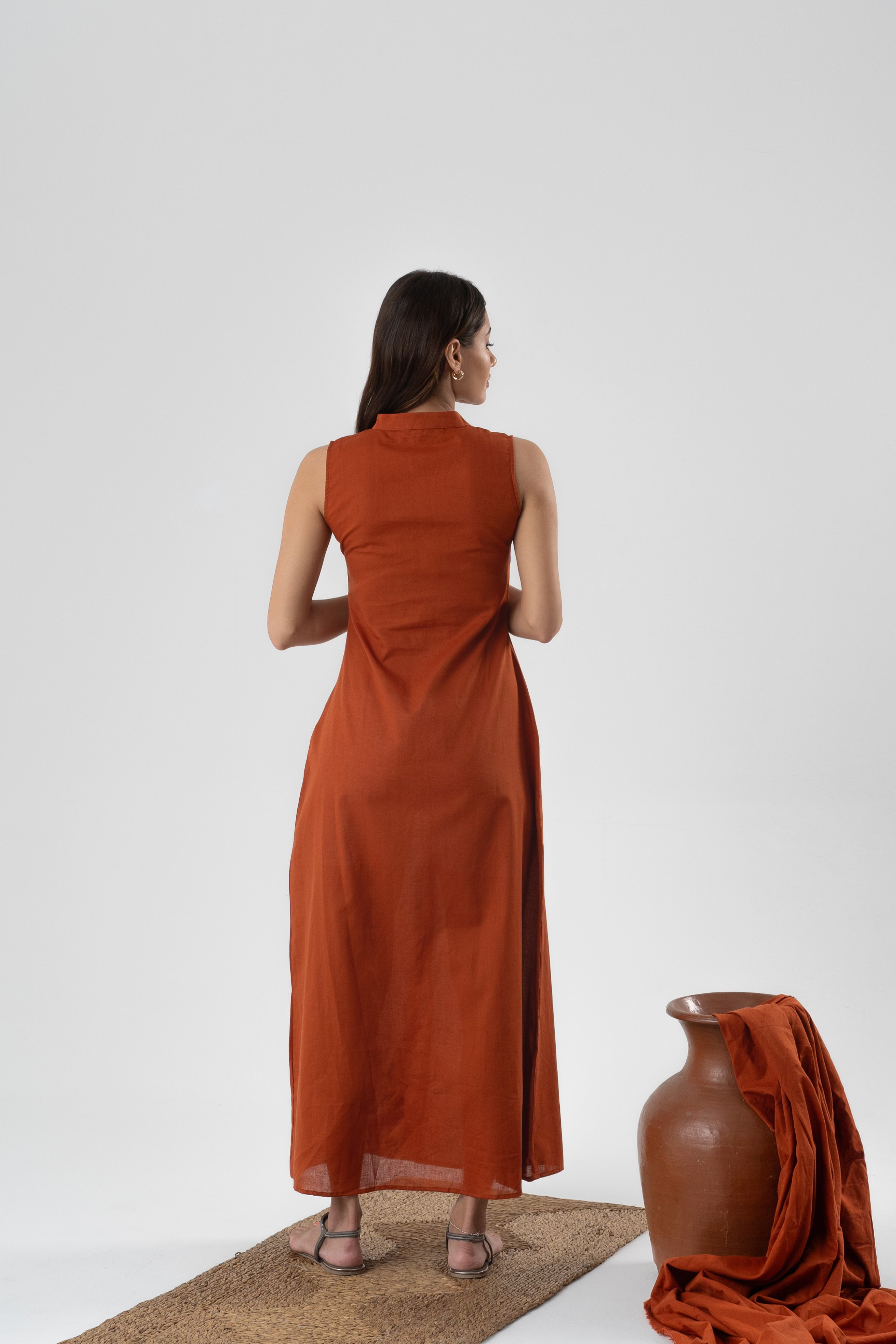 Amalfi Linen Dress in Terracotta